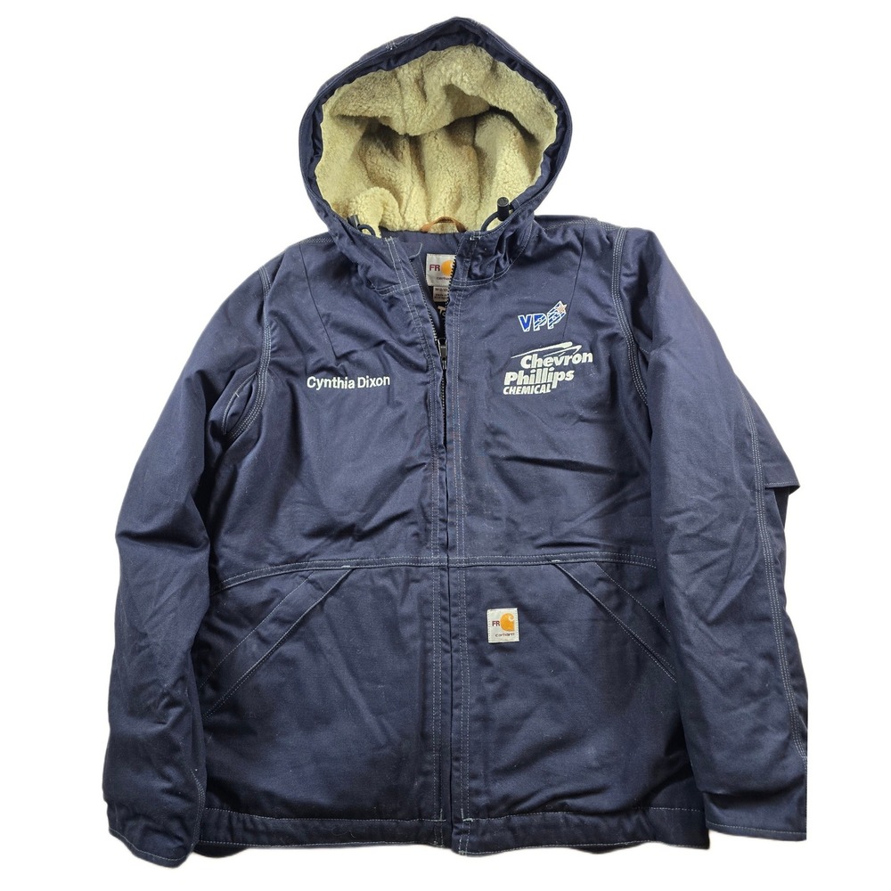 Carhartt FR Jacket Womens Medium Navy Blue Cotton Full Swing 102694 410 Logos